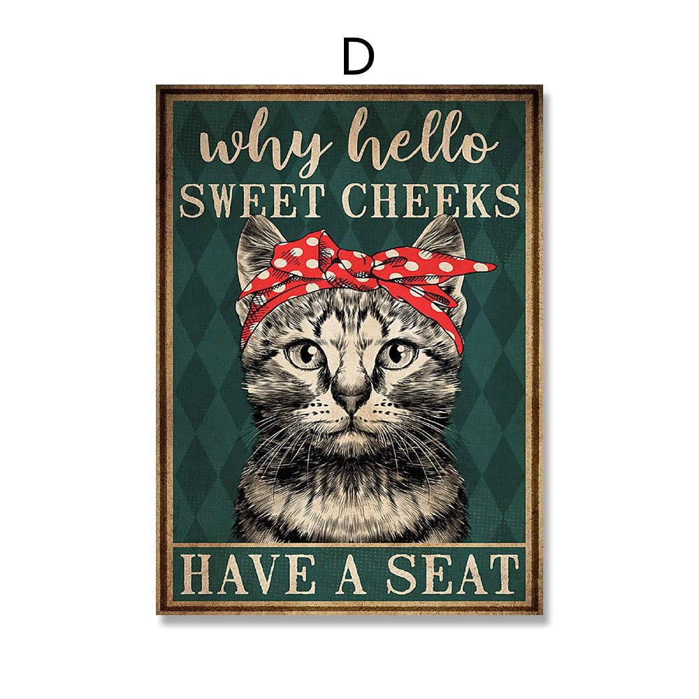 Cute Cat Retro Canvas Painting