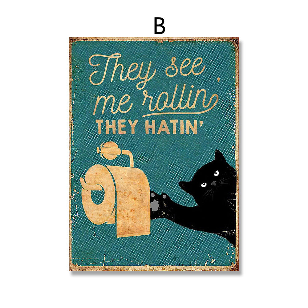 Cute Cat Retro Canvas Painting