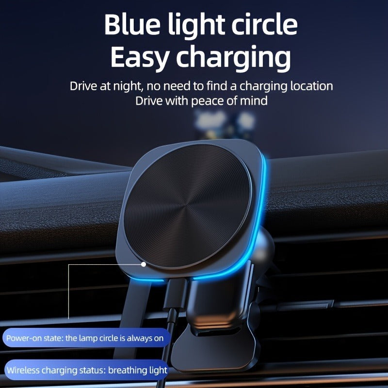 15W Magnetic Wireless Car Charger – Fast Charging, Strong Hold, Night Glow Ring