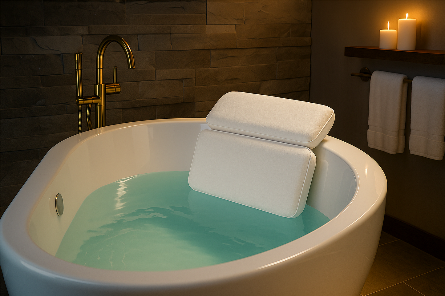 Luxury Bathtub Pillow with Suction Cups – Waterproof PU Spa Headrest for Neck and Back Support